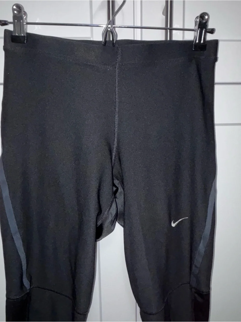 Nike Women Large Running Dri Fit Black Reflective Athletic Tights Tie Waist EUC